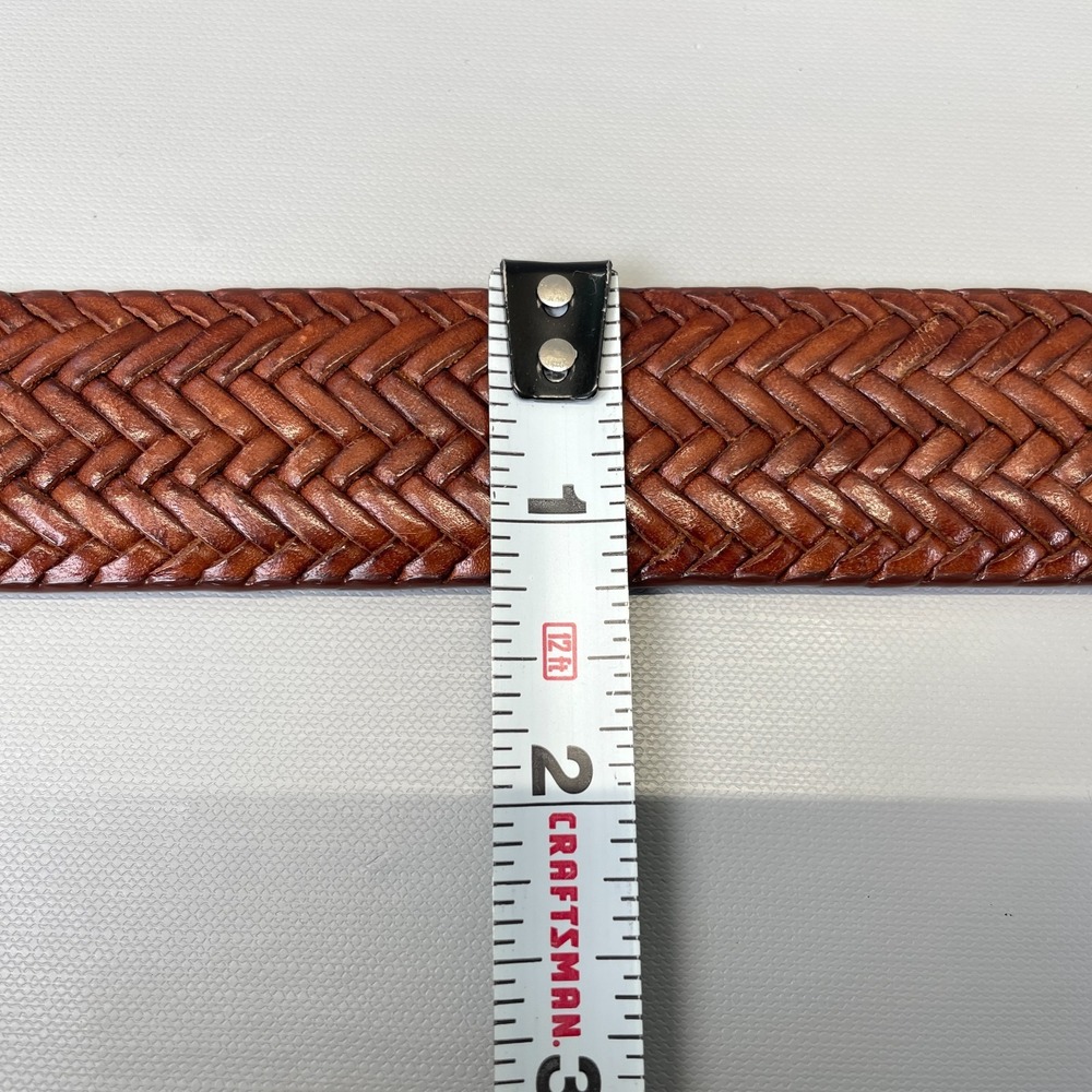 PING Brown Italian Leather Basketweave Belt Mens Size 38 Western Buckle - Picture 9 of 11